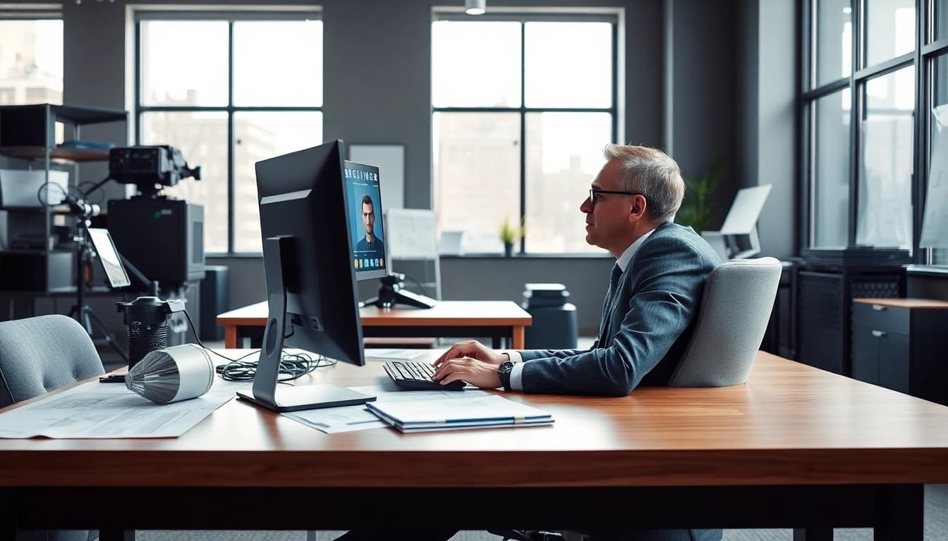 Headhunter Ingenieure in einem modernen Büro während eines Videogesprächs mit einem Ingenieur.