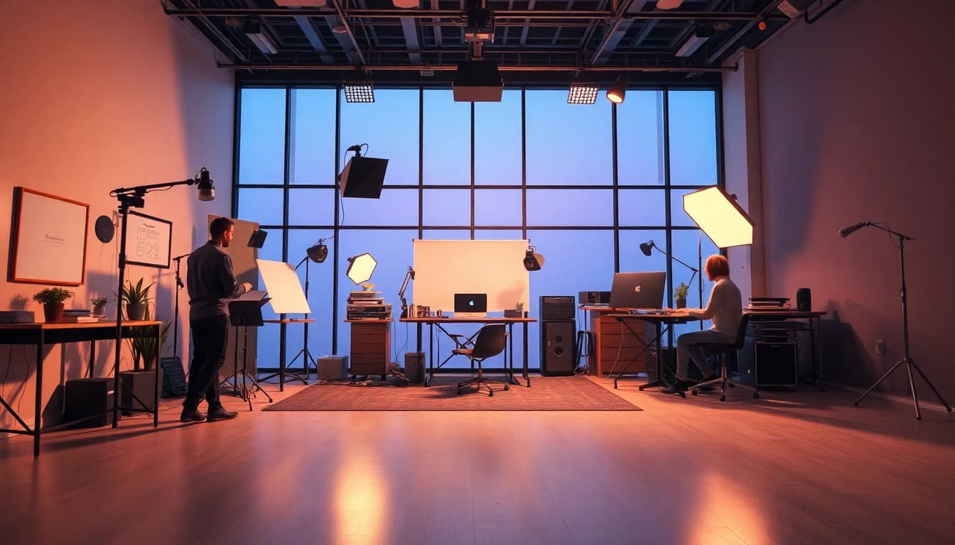 Erklärvideo erstellen: Kreative Produktion in einem modernen Studio mit inspirierender Atmosphäre und lebendigen Farben.