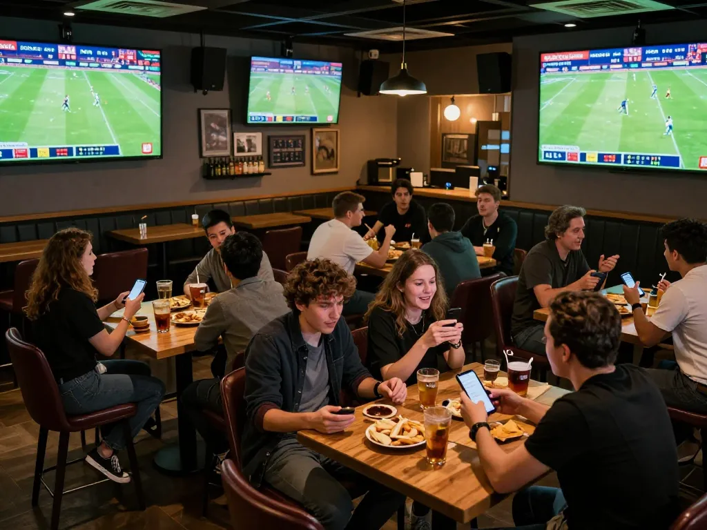 Socolive viewers enjoying live football matches in a lively sports bar atmosphere