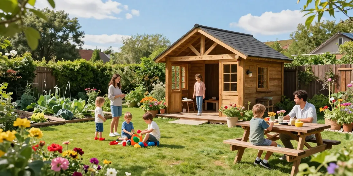 Das perfekte Gartenhaus von McGarden24 umgeben von einem blühenden Garten.