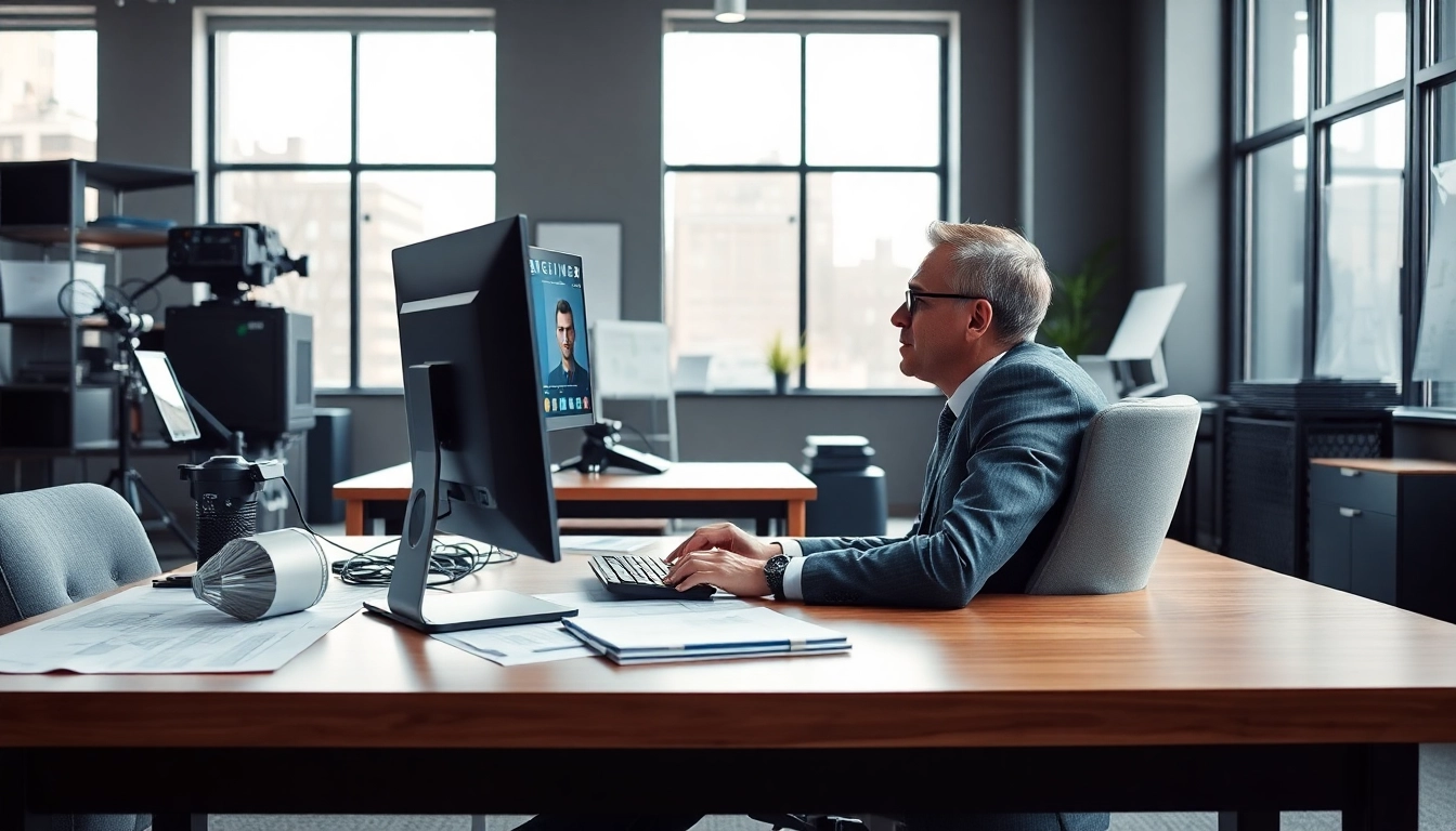 Headhunter Ingenieure in einem modernen Büro während eines Videogesprächs mit einem Ingenieur.