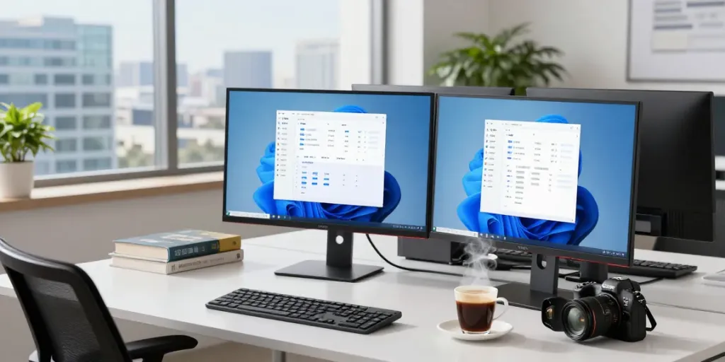 Effiziente IT-Spezialistin arbeitet an Windows 11 Pro für moderne Softwarelösungen.