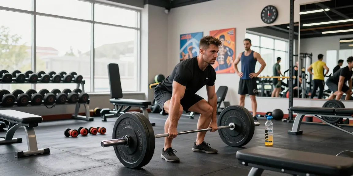 Anabolika Shop Deutschland bietet eine energiegeladene Fitnessszene mit einem Bodybuilder, der Gewichte hebt, umgeben von Fitnessgeräten für effektiven Muskelaufbau.