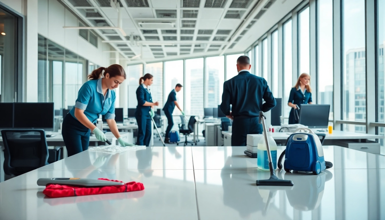 Effiziente Gebäudereinigung Ulm mit professionellem Personal, das Büros reinigt.