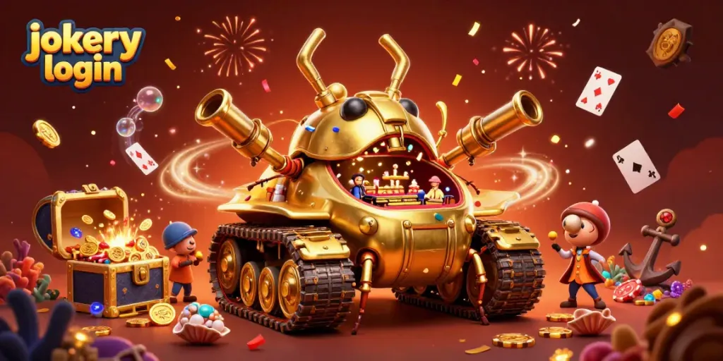 Unlock exciting features at jokery login in this dynamic casino-themed 3D scene full of action.