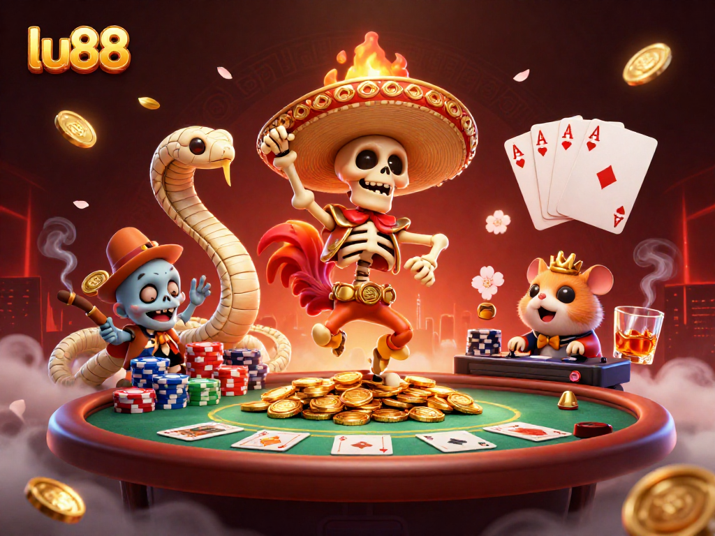 Experience the excitement of lu88 with vibrant characters and dynamic casino elements in a stunning 3D scene.
