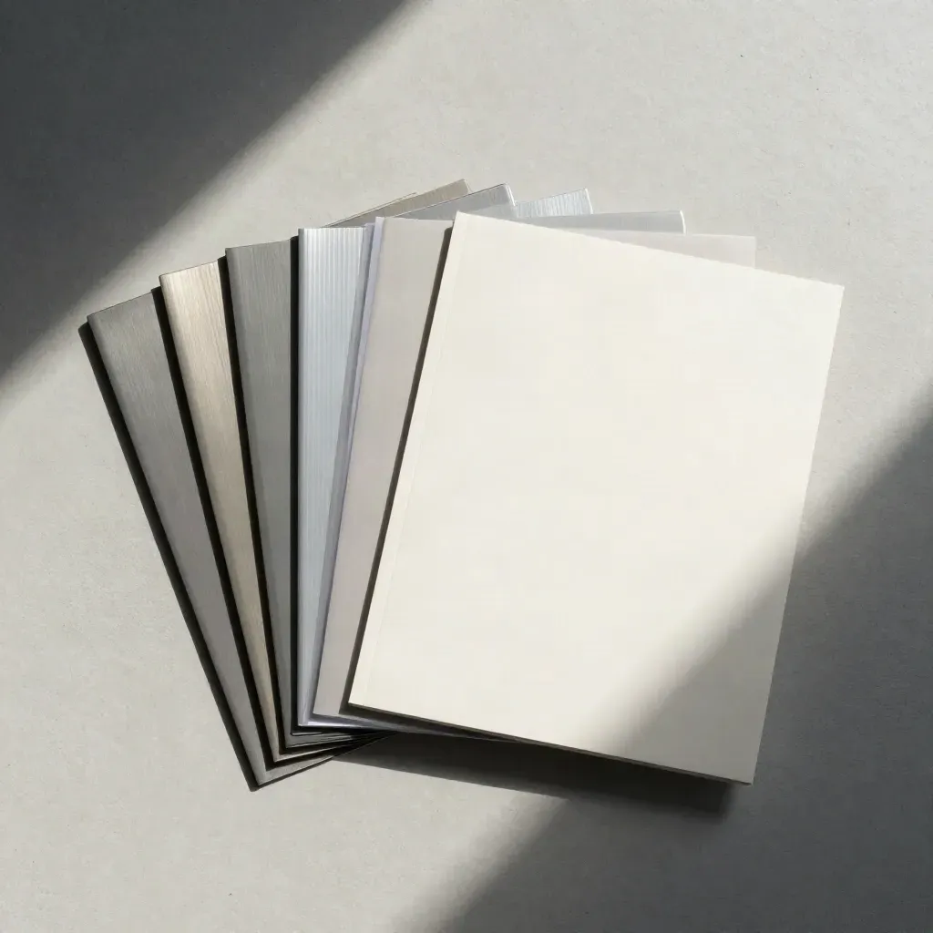Preisvergleich-Paket mit Tabtrennern und Deckblatt auf Beton, von oben fotografiert