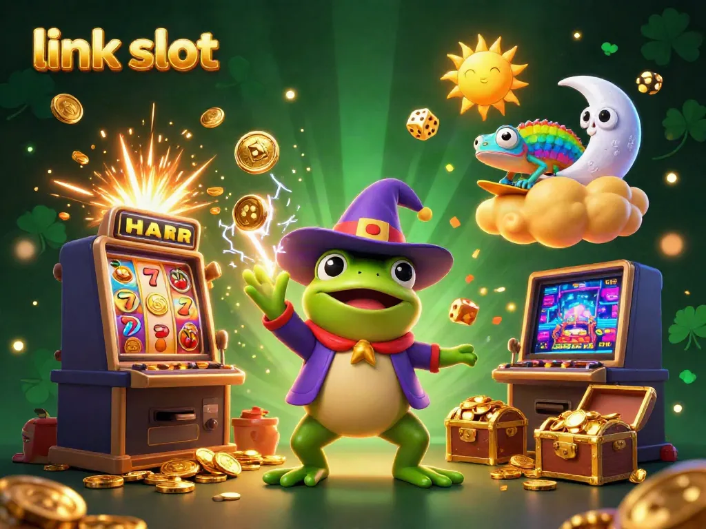 Play engaging slot games with link slot featuring a wizard frog amidst a jackpot explosion.