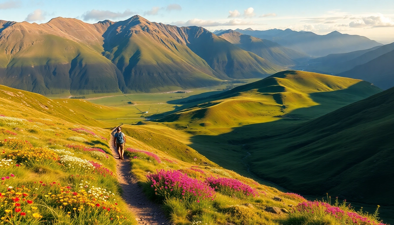 Wanderer auf dem Wicklow Way Irland durch die atemberaubende Natur Irlands.