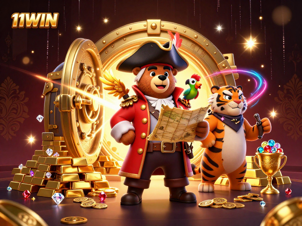 Spin the 11WIN reels of fortune with treasures and vibrant characters in an immersive digital casino.