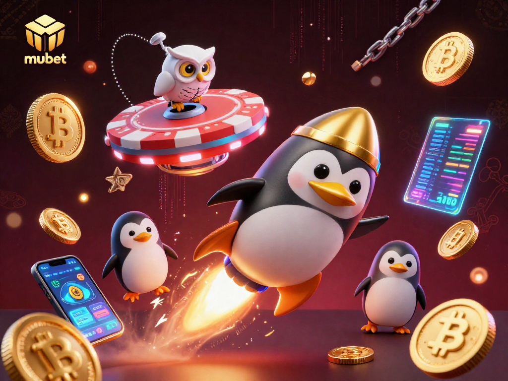 Experience winning with mubet as a golden penguin propels through a cosmic casino universe.