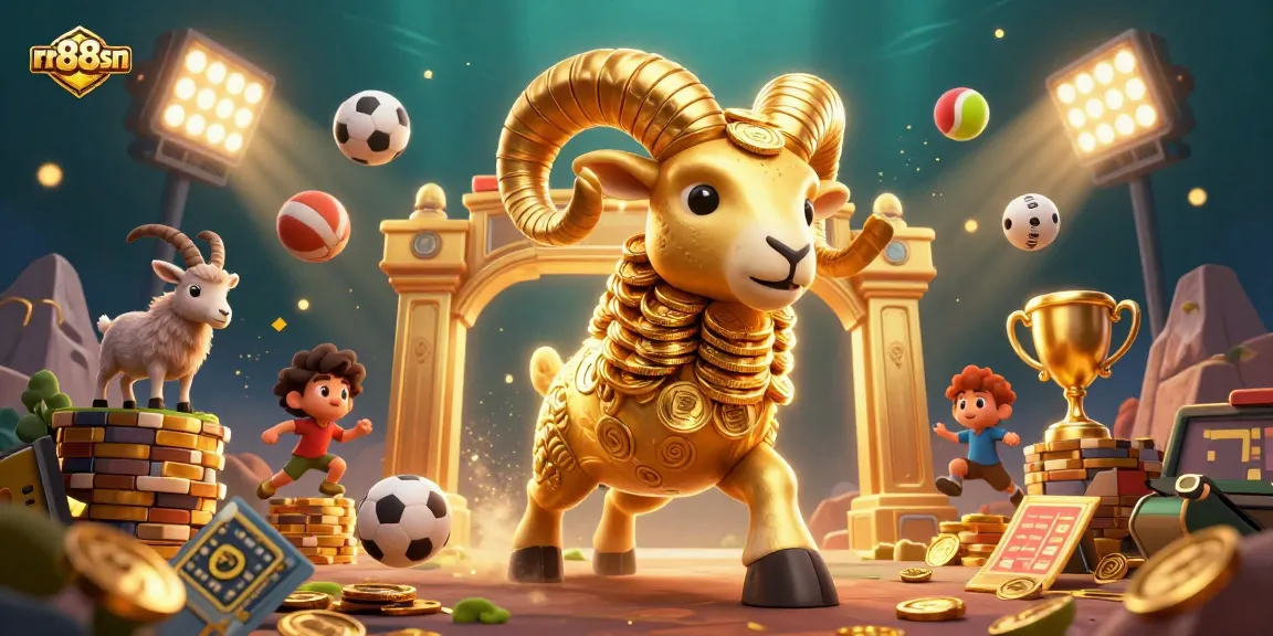 Bet on exciting games with rr88sn featuring dynamic sports elements and a golden ram illustration.