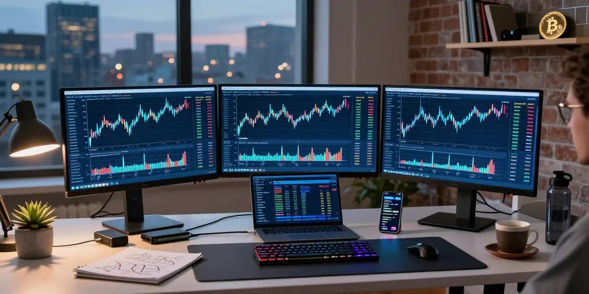 Edimakor Video Editor in modernem Krypto-Handelsraum mit Bitcoin-Diagrammen und digitalen Wallets
