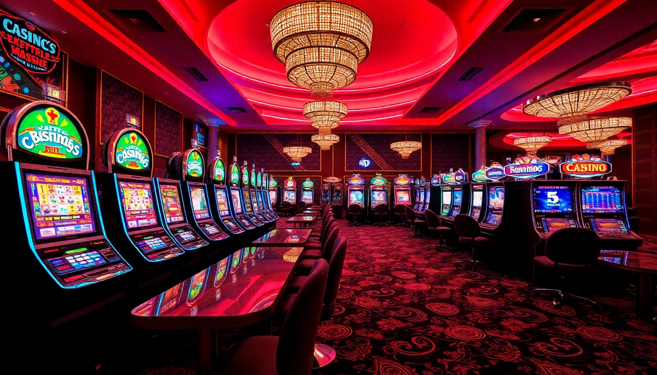 Erleben Sie die aufregende Welt der Online Casinos Österreich mit bunten Spielautomaten und spannenden Neonlichtern.