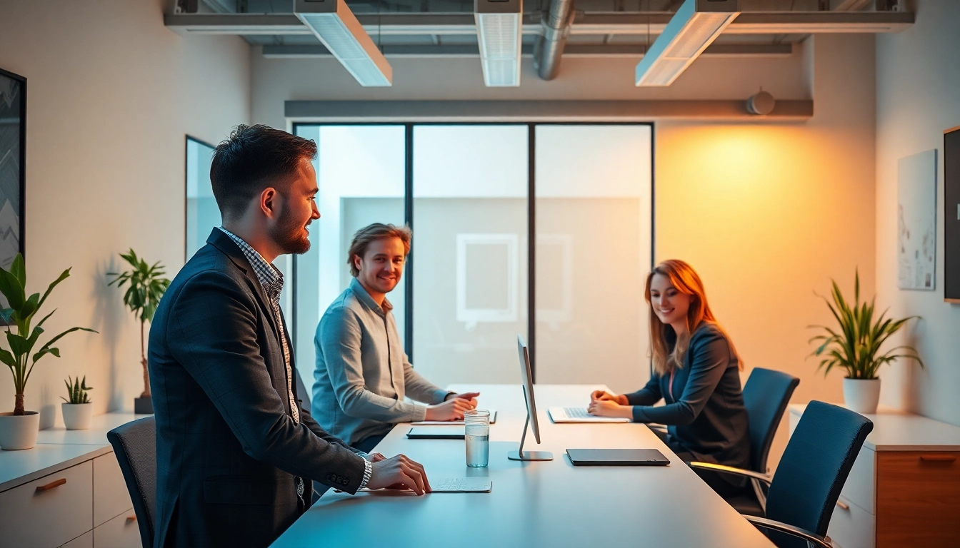 Stellenangebote finden: Mitarbeiter diskutieren in einem modernen Büro über neue Stellenangebote und Karrierechancen.