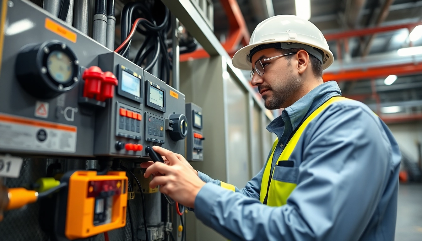 Conducting a DGUV V3 Prüfung on electrical equipment ensuring workplace safety and compliance.