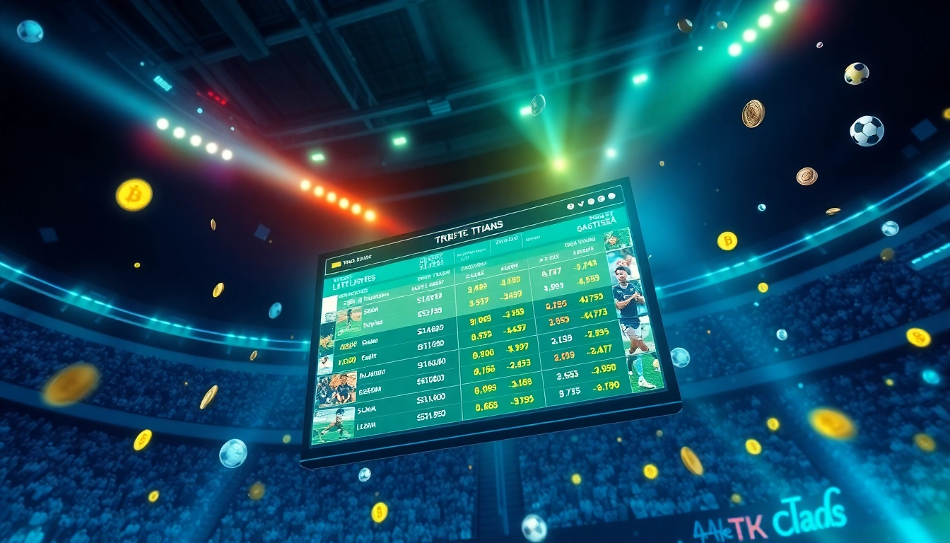 Engage in crypto sports betting with a vibrant view of digital gambling platforms showing live events and cryptocurrency values.