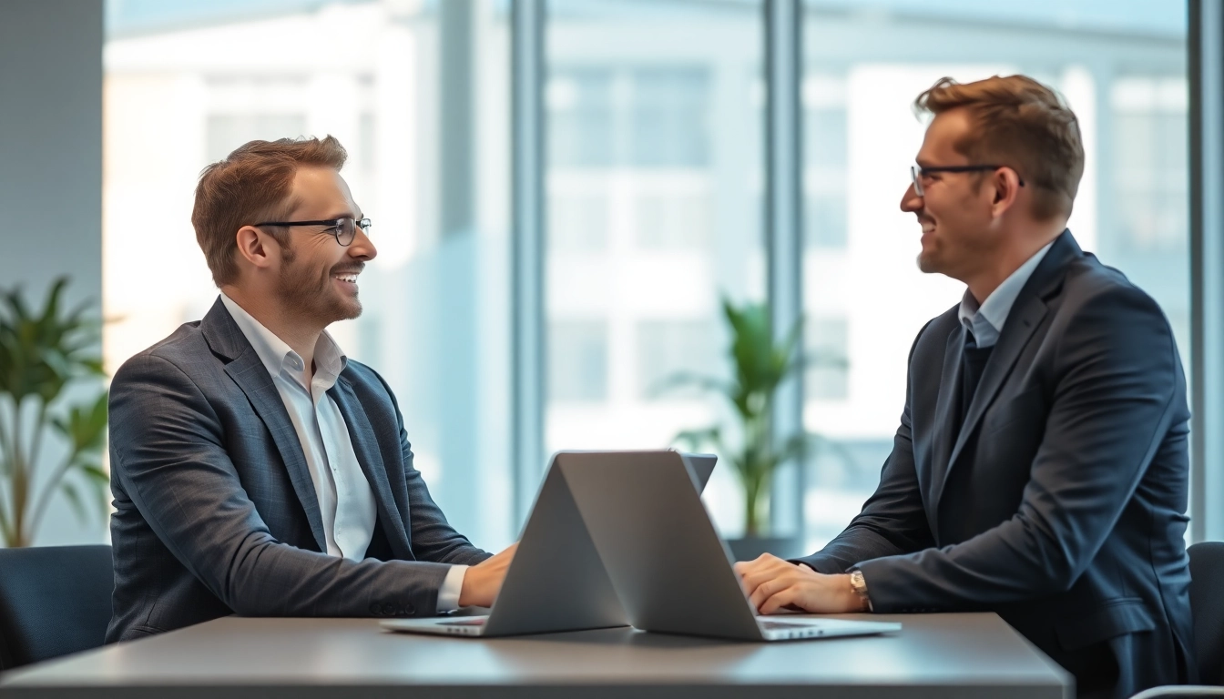 Headhunter Wolfsburg ist im Gespräch mit einem Klienten in einem modernen Büro.