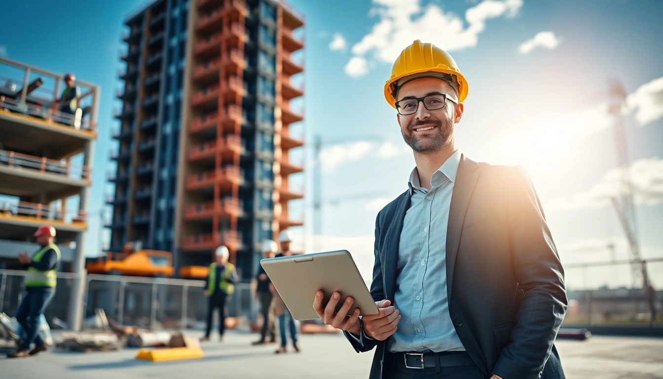 Headhunter Baubranche leitet Ingenieure auf einer Baustelle.