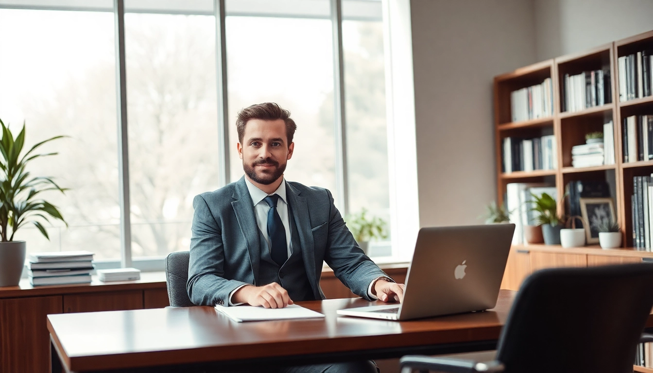 Headhunter Essen arbeitet konzentriert in modernem Büro.