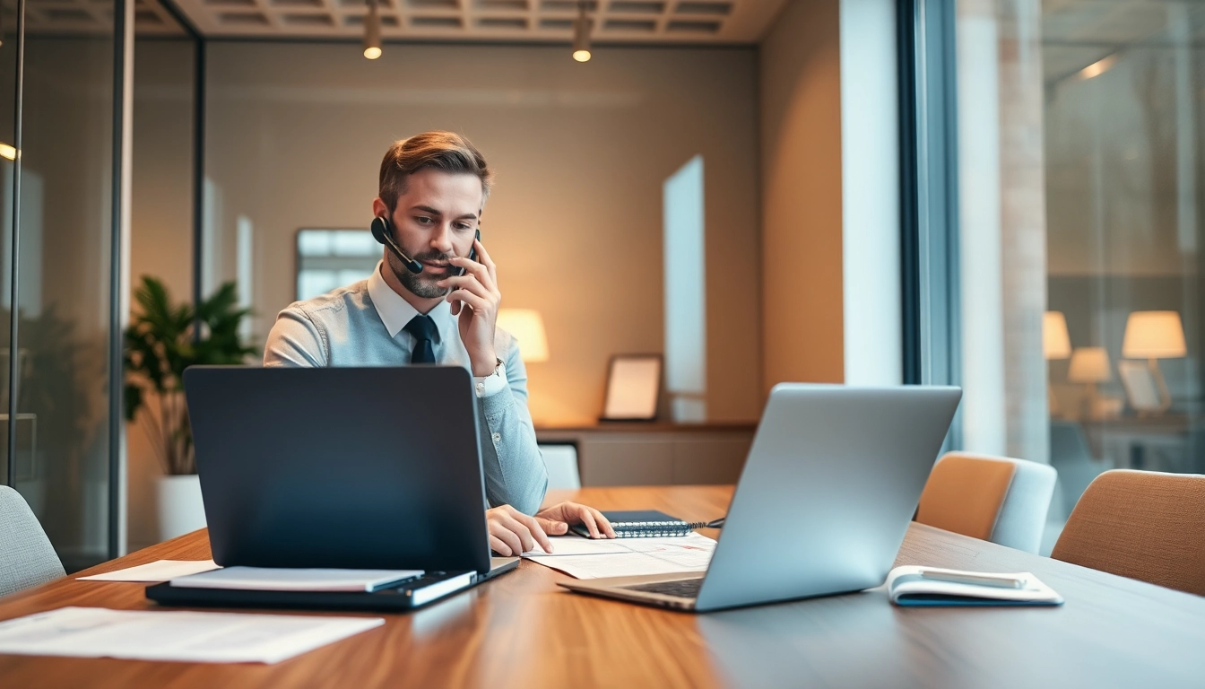 Headhunter Erfurt berät einen Kandidaten am Telefon in einem modernen Büro.