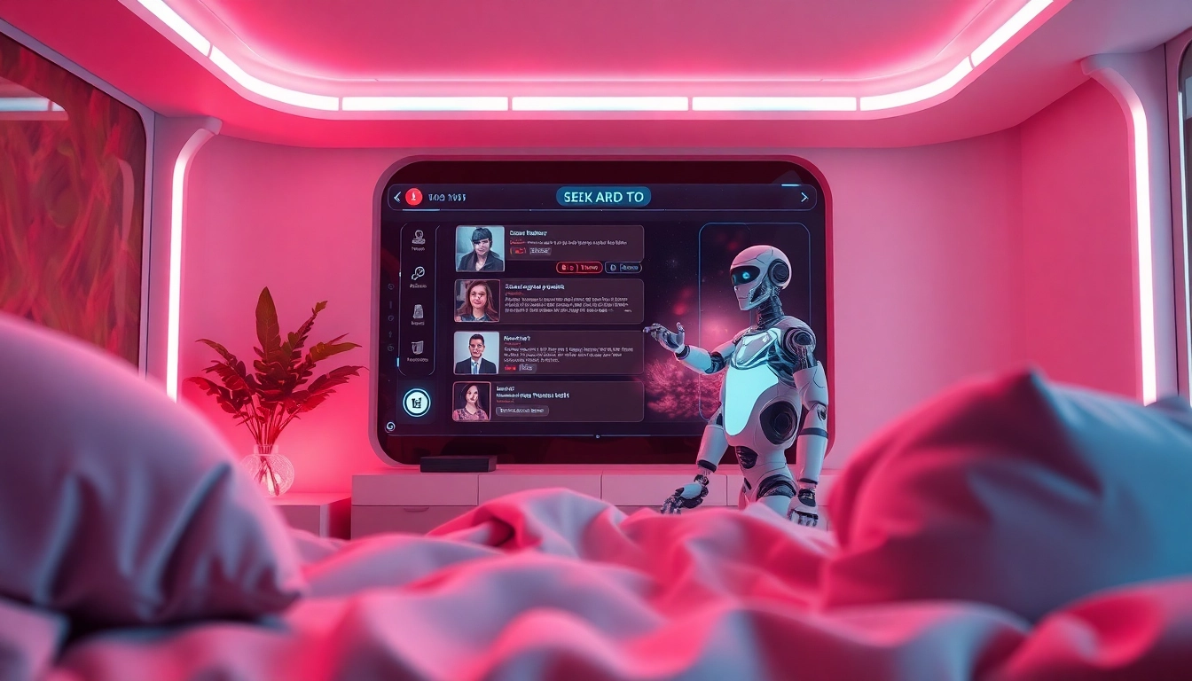 AI sex bot interacting in a cozy, inviting digital space, showcasing advanced technology and warmth.