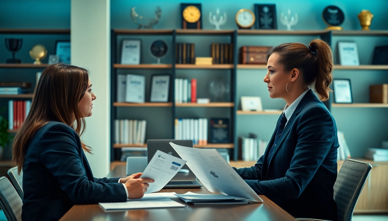 Headhunter IT berät einen Klienten in einem modernen Büro über Jobangebote.
