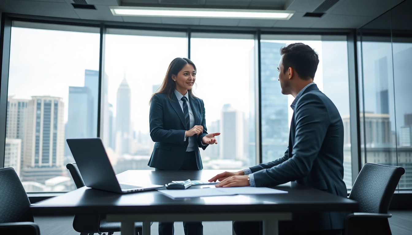 Headhunter Schweiz spricht mit einem Kandidaten in einem modernen Büro.