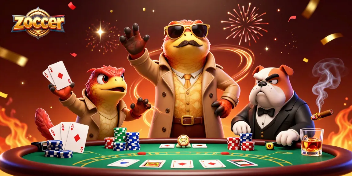 Zoccer immerses players in a vibrant casino scene with raptors, showcasing poker excitement.