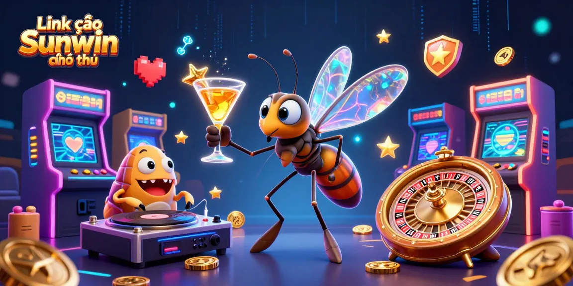 Experience fun at Link vào Sunwin chính thức with a dynamic casino-themed illustration featuring vibrant characters and gaming elements.