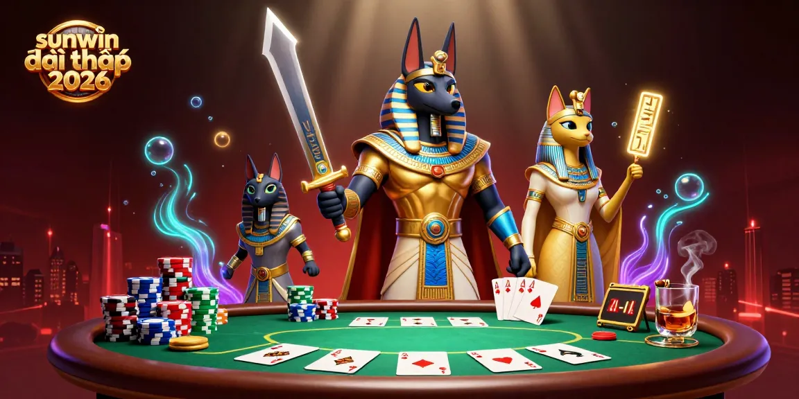 Experience the thrill of sunwin đổi thưởng 2026 with Anubis and Bastet in a vibrant casino-themed scene.
